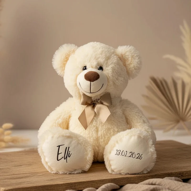 Personalisierter Teddybär Kuscheltier 54cm Weiß - Geschenk zur Geburt & Taufe
