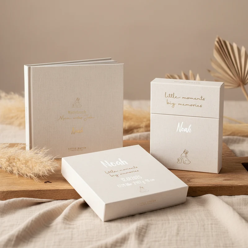 Welcome Baby Set personalisiert – Tagebuch, Box & Meilensteinkarten