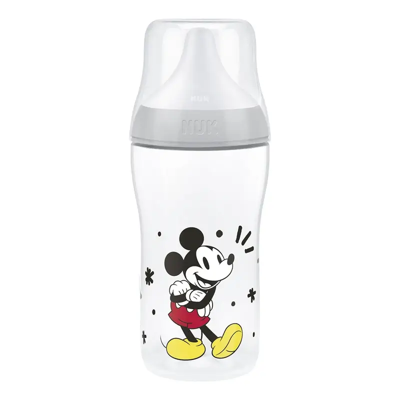 NUK Perfect Match 260 ml Baby Bottle, M Teat, 3m+, Mickey Mouse, Grey