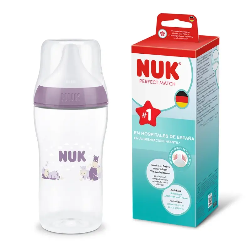 NUK Perfect Match 260 ml Baby Bottle, M Teat, 3m+, Hippopotamus