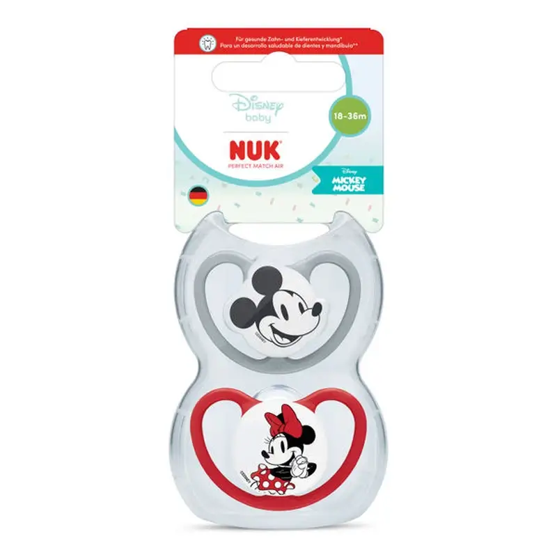 NUK Perfect Match Air Silicone Dummy T3 18–36 months Mickey Mouse Red/Grey, 2 pcs