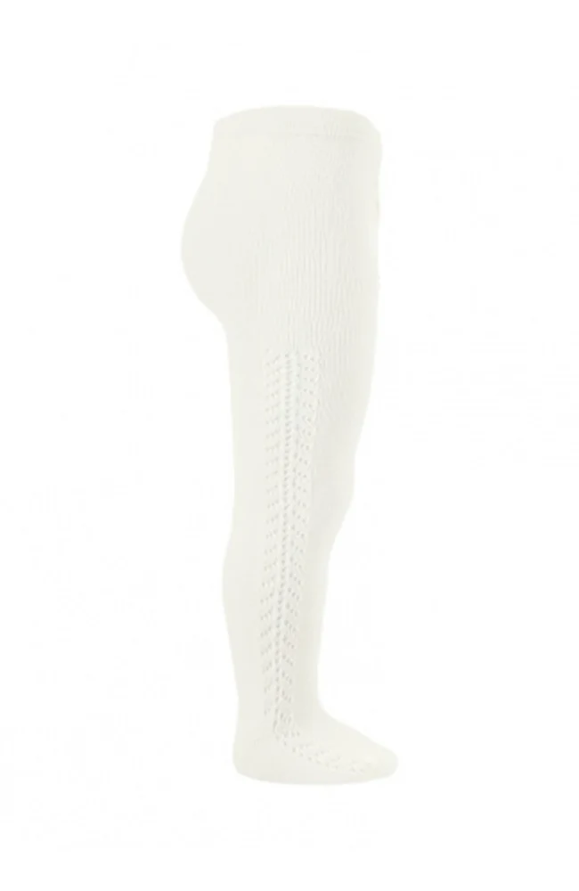 Warm Cotton Tights w/ Side Openwork - Cream