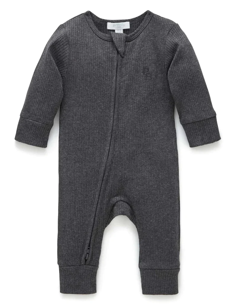 Purebaby - Organic Cotton Ribbed Zippered Romper