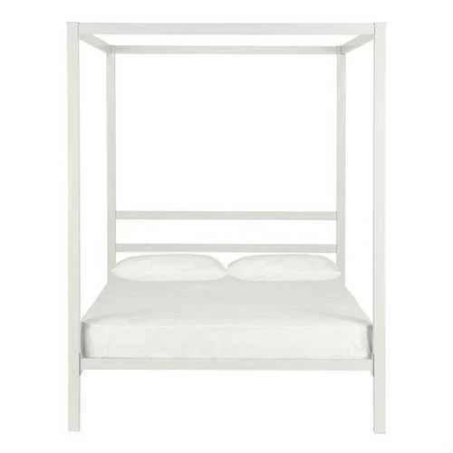 Full size Modern White Metal Canopy Bed Frame