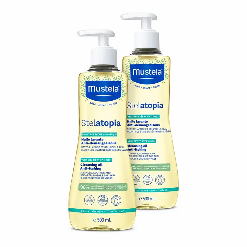 Mustela Stelatopia Bath and Shower Oil, Pack 2 x 500 ml