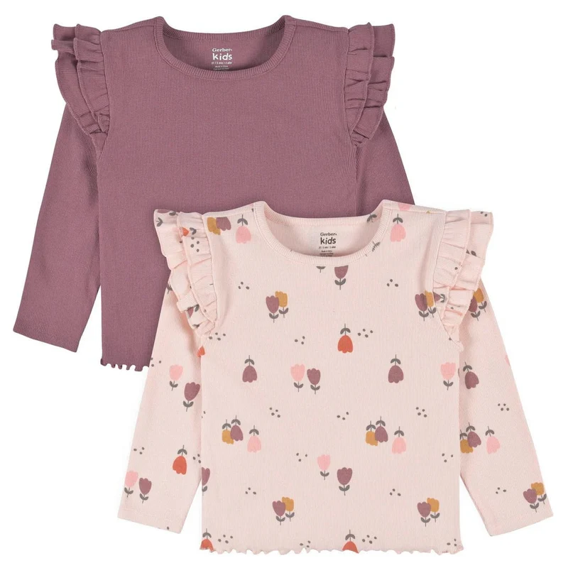 Gerber - Toddler Double Ruffle Tops - 2 Pack