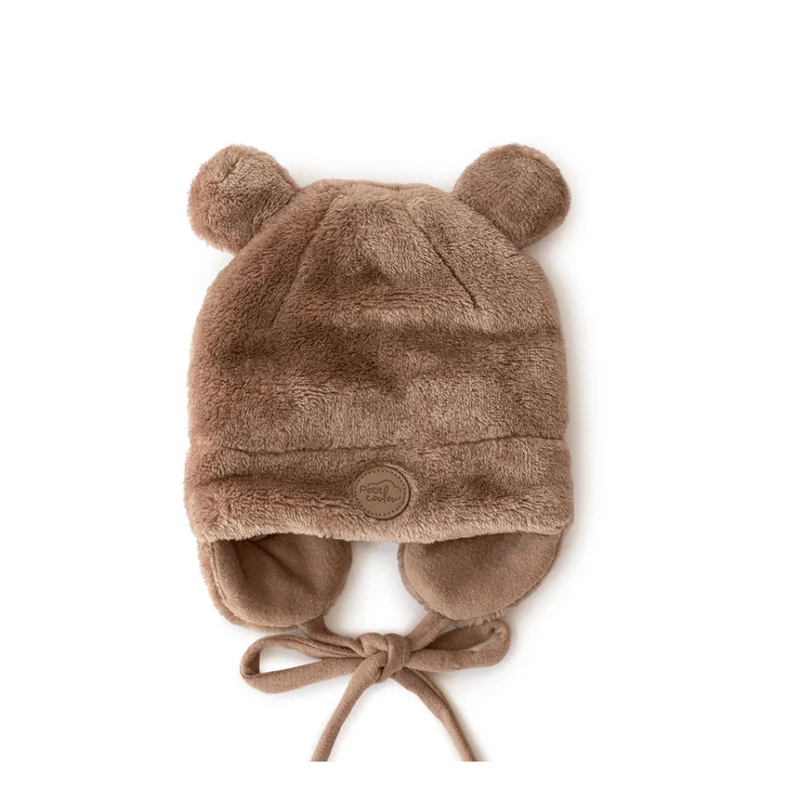 Petit Coulou - Minky Teddy Bear Baby Hat with Earmuffs
