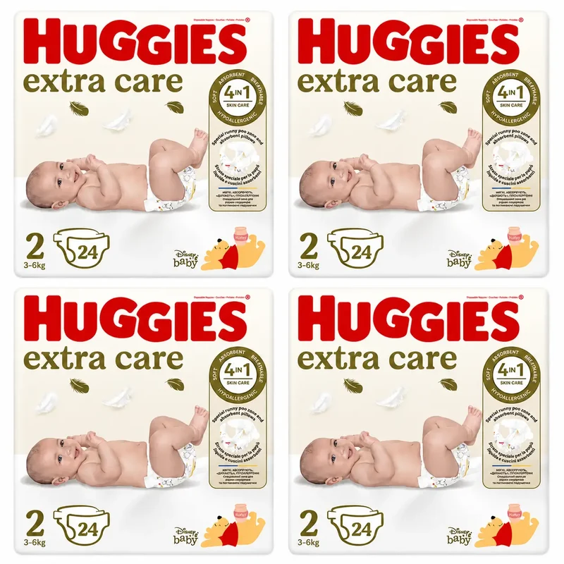 Huggies Extra Care Size 2 (3-6 Kg) Disney Baby Diaper, 24 pcs., pack 4