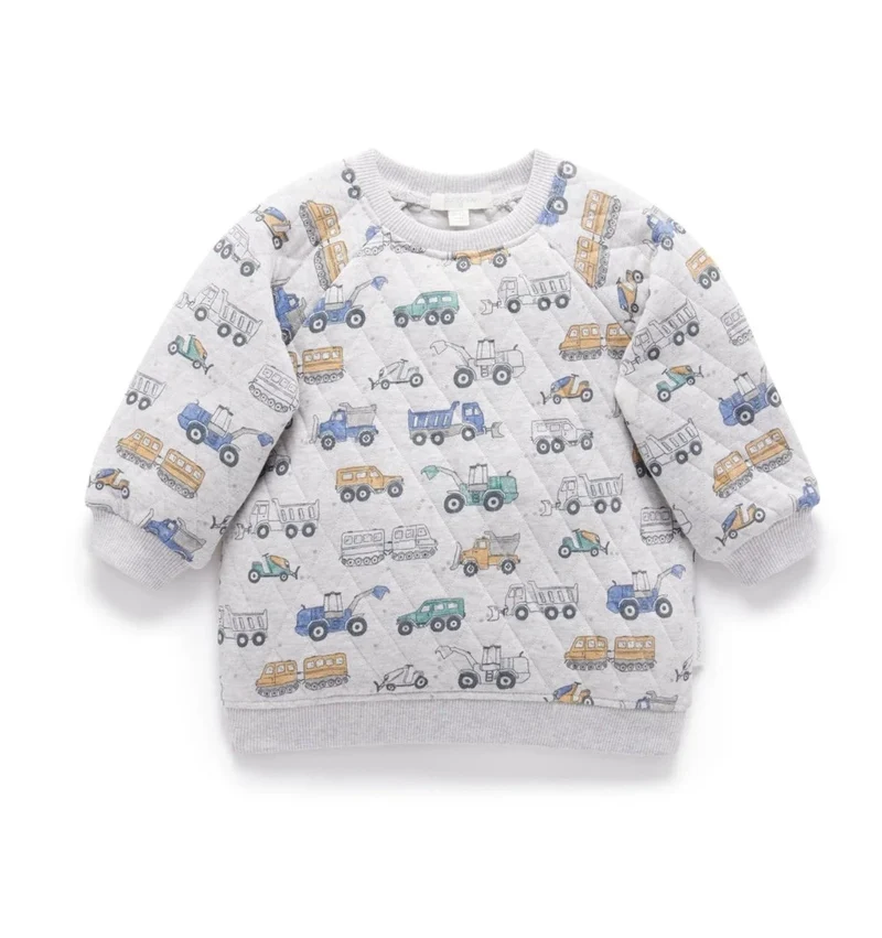 Purebaby - Quilted Slouchy Pullover - Snow Vehicles