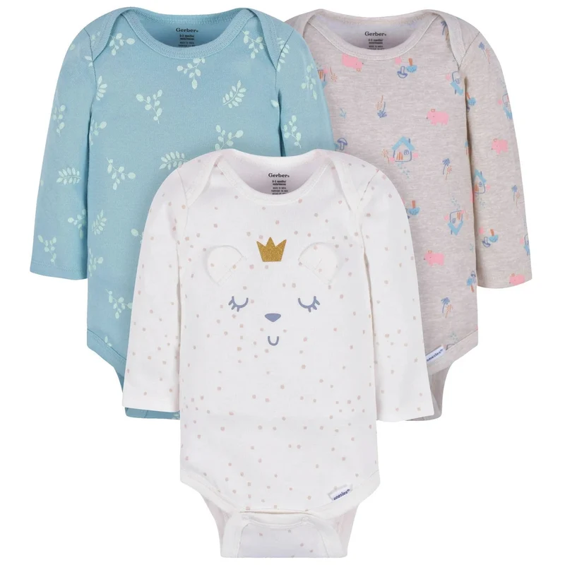Gerber - Baby Girl Long Sleeve Bodysuits (3 Pack)