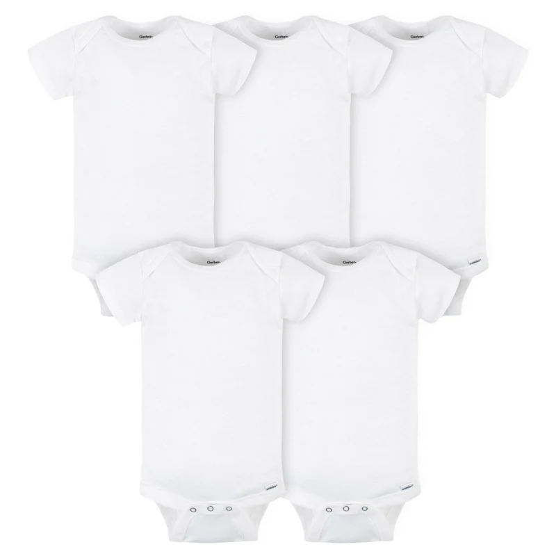 Gerber - 5-Pack Baby Neutral White Short Sleeve Onesies Bodysuits