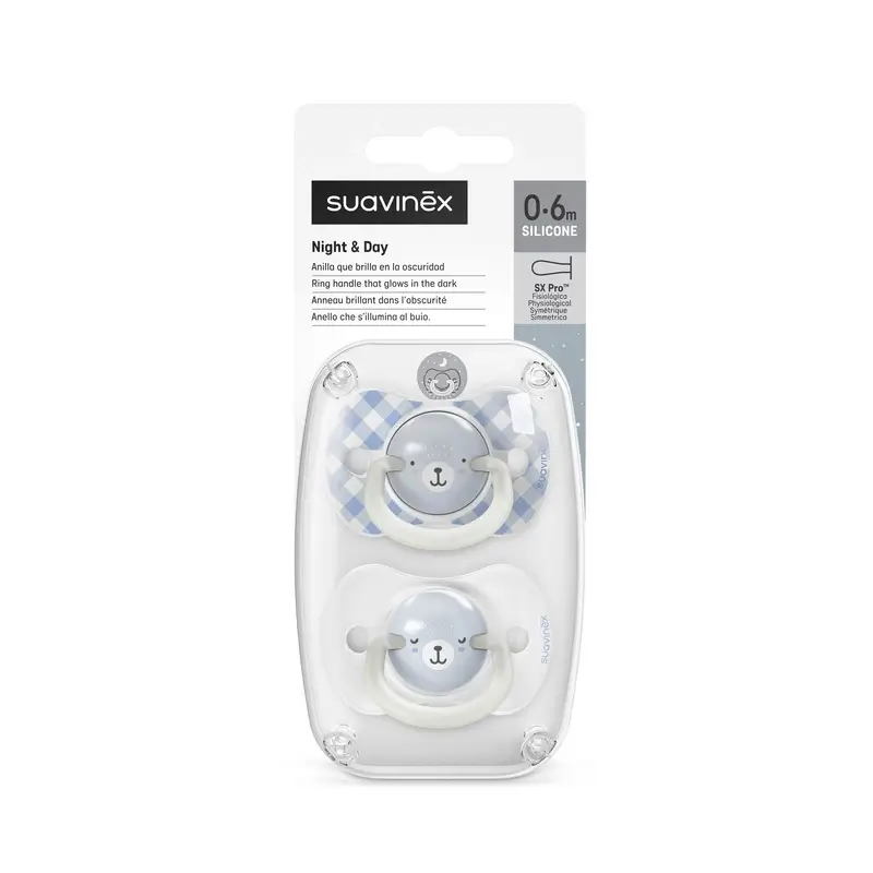 Suavinex Night & Day Night Soothers Sx Pro Teat 0/6 Months Blue, 2 units