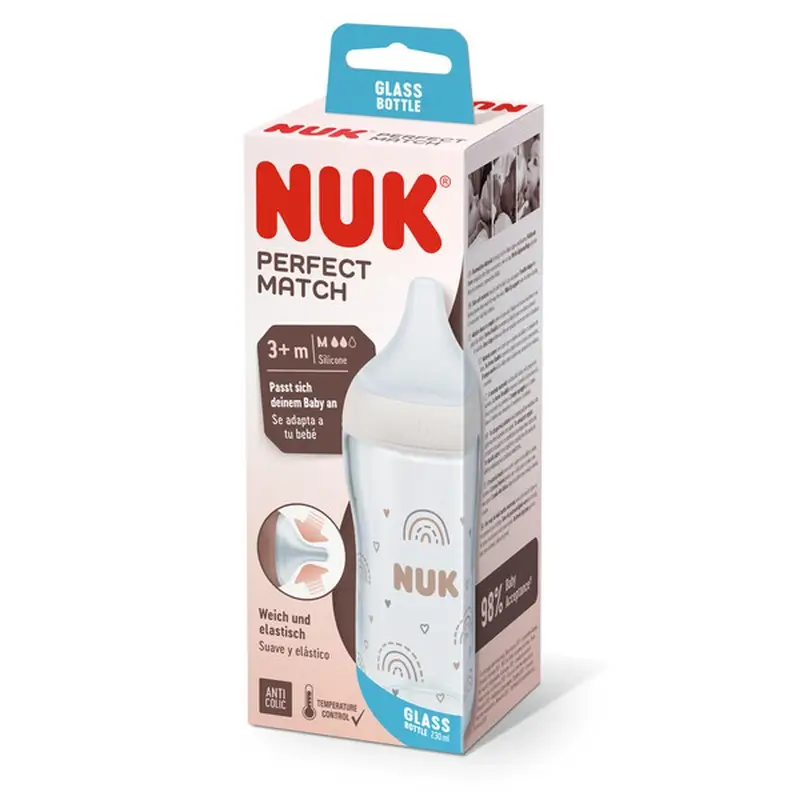 Nuk Perfect Match Crystal Silicone Baby Bottle 0-6M Flow M Rainbow , 230 ml