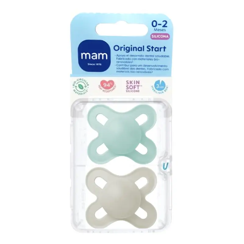 Mam Baby Original Start Silicone Dummy, Neutral, 0–2 months, 2-pack