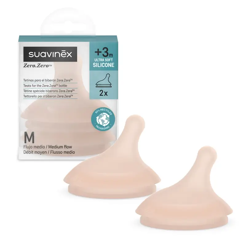 Suavinex 2 Pack 2 Teats Zero Zero Medium Flow (M), +3 Months, Medium