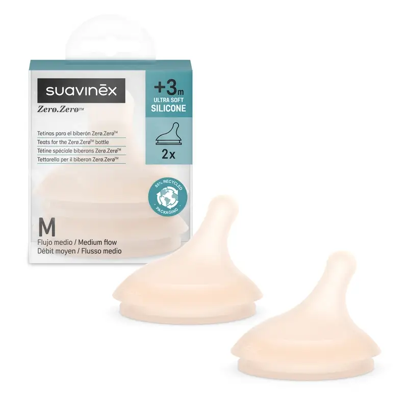 Suavinex 2 Pack 2 Teats Zero Zero, Medium Flow (M), +3 Months, Fair