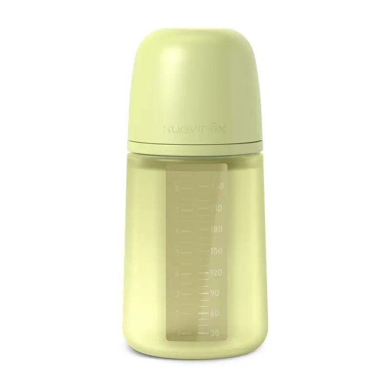 Suavinex Silicone Bottle 240 Ml, Medium Flow (M), +3 Months, Lime